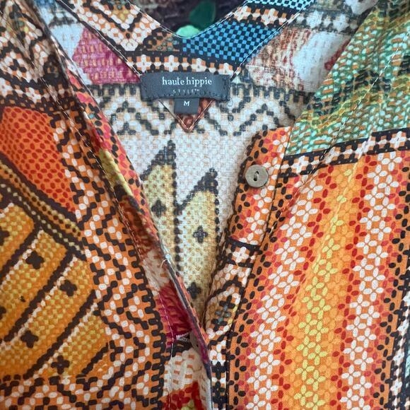 Haute Hippie Tribal Aztec Wide Leg Linen Blend Jumpsuit Medium Boho Sleeveless - Picture 3 of 8